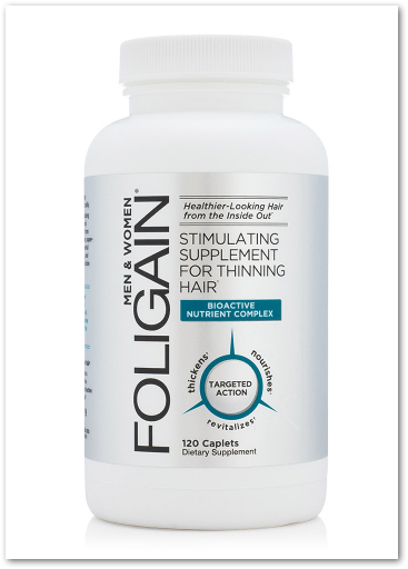 Foligain thinning hair supplement bottle