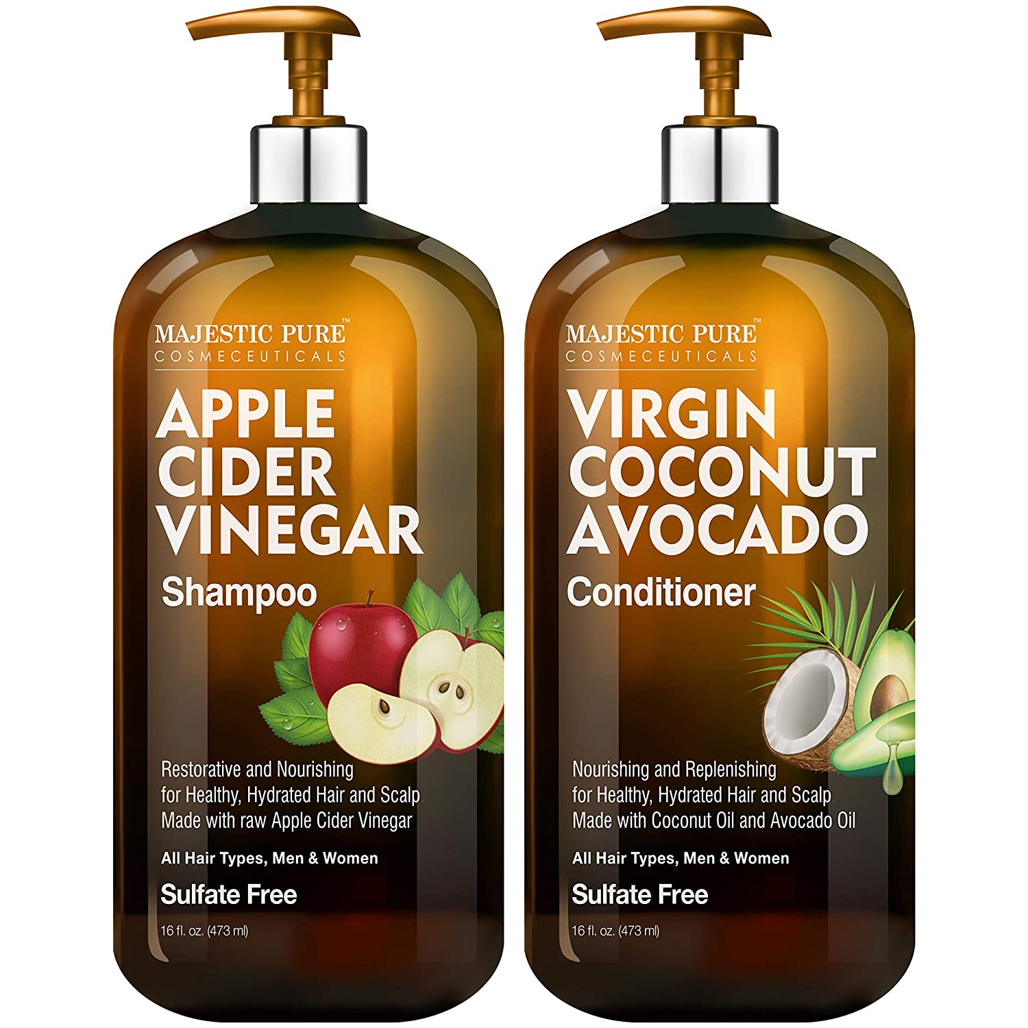 Majestic Pure Apple Cider Vinegar Shampoo and Avocado Coconut Conditioner Set